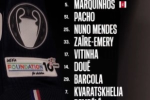 巴黎对决热刺：登贝莱KK舍瓦利耶领衔，里沙利松库杜斯登场